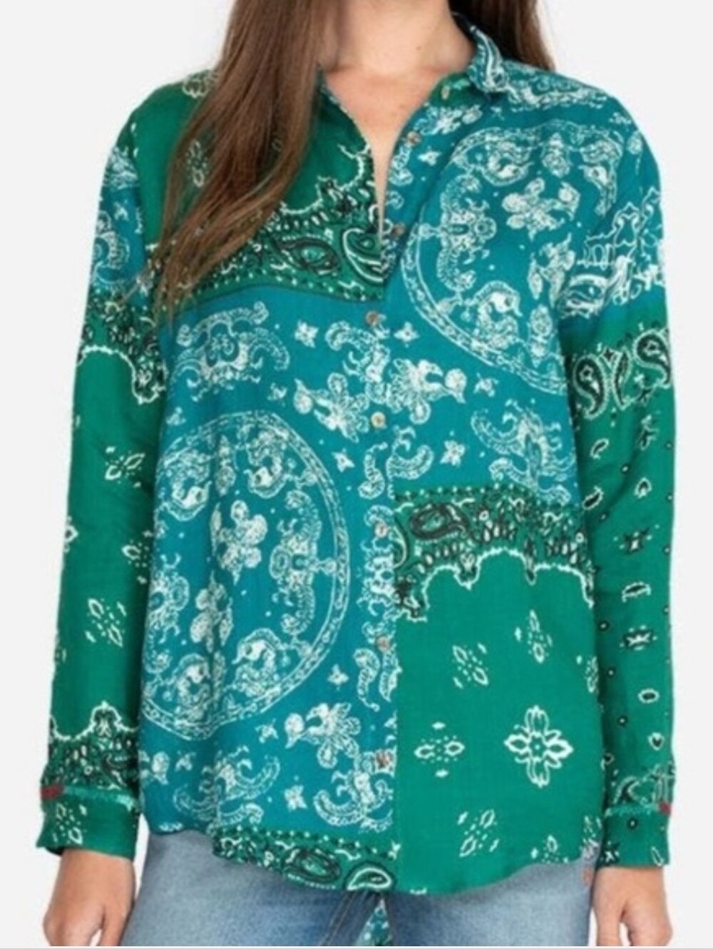 Johnny Was Workshop Bandana Paisley Print Button Down Shirt Size Medium
